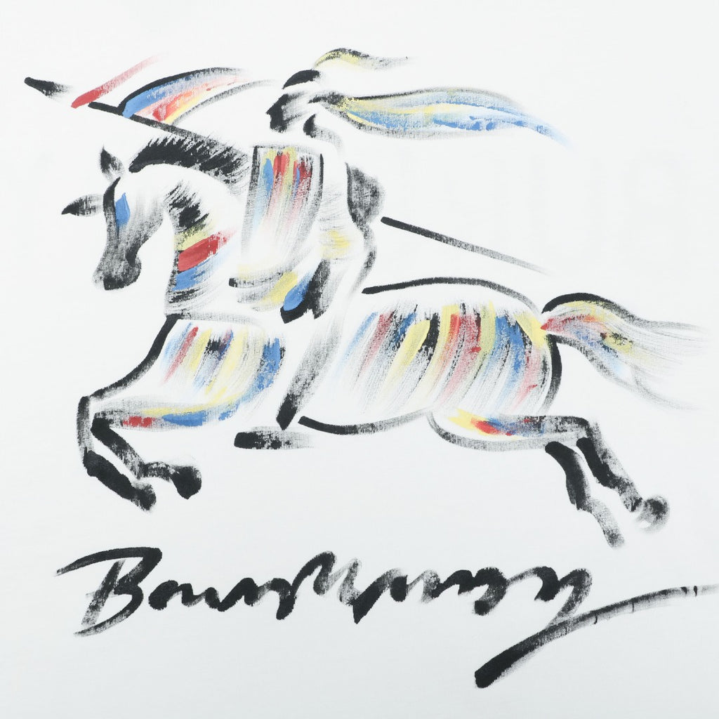 Burberry Graffiti Equestrian Knight Watercolor Print Short Sleeve Tee – White