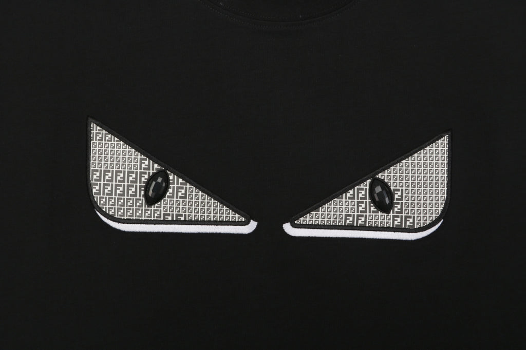 Fendi Bag Bugs Crystal Eye Embroidered Short Sleeve Tee – Black
