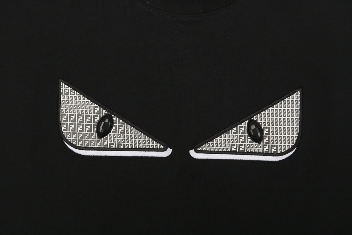 Fendi Bag Bugs Crystal Eye Embroidered Short Sleeve Tee – Black