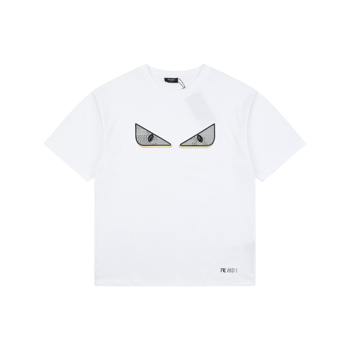 Fendi Bag Bugs Crystal Eyes Embroidered Short Sleeve Tee – White