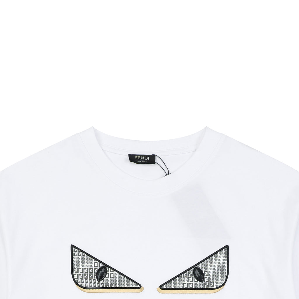 Fendi Bag Bugs Crystal Eyes Embroidered Short Sleeve Tee – White