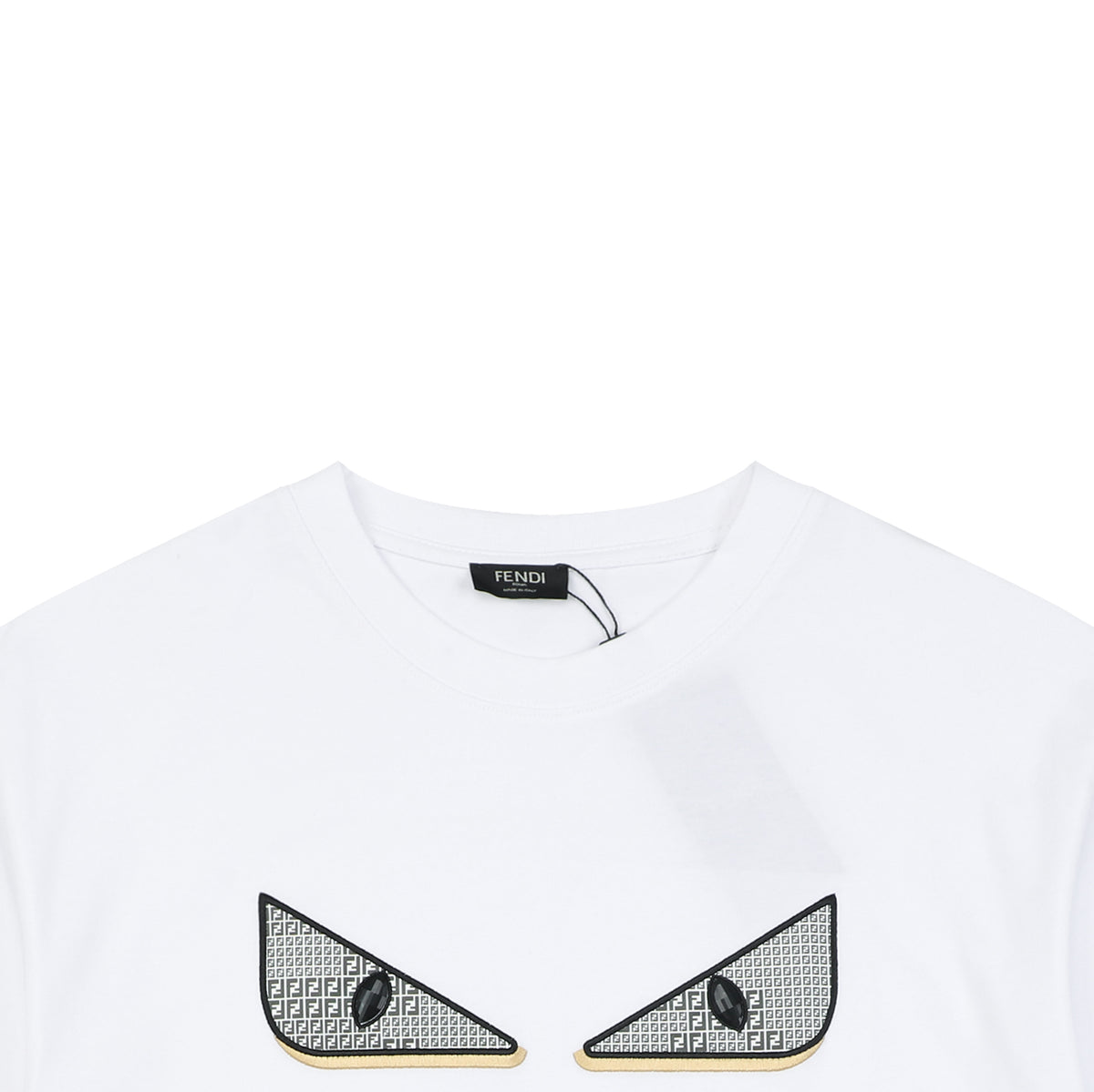 Fendi Bag Bugs Crystal Eyes Embroidered Short Sleeve Tee – White