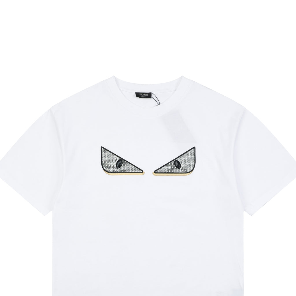 Fendi Bag Bugs Crystal Eyes Embroidered Short Sleeve Tee – White