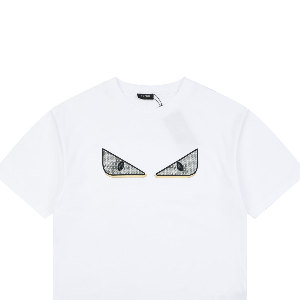 Fendi Bag Bugs Crystal Eyes Embroidered Short Sleeve Tee – White