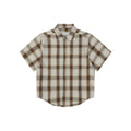 AMI Paris Heart Logo Brown Plaid Short Sleeve Shirt