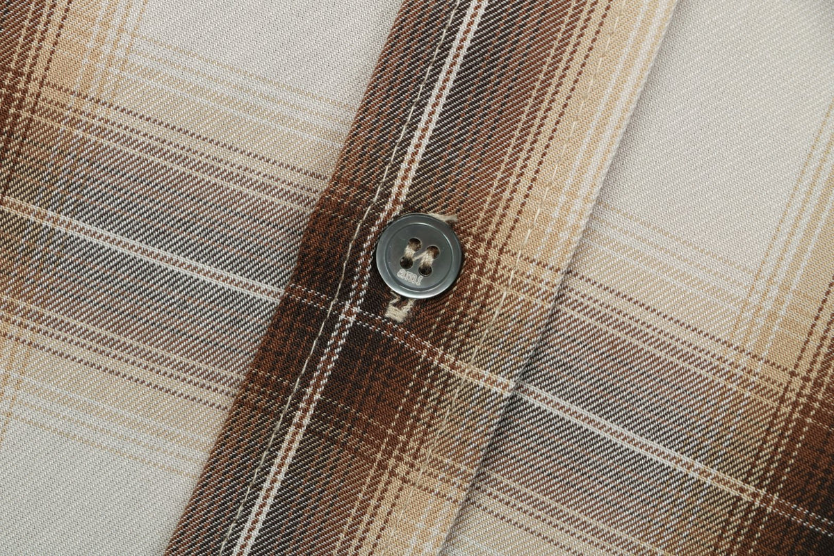 AMI Paris Heart Logo Brown Plaid Short Sleeve Shirt