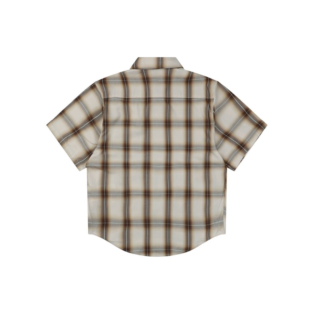 AMI Paris Heart Logo Brown Plaid Short Sleeve Shirt
