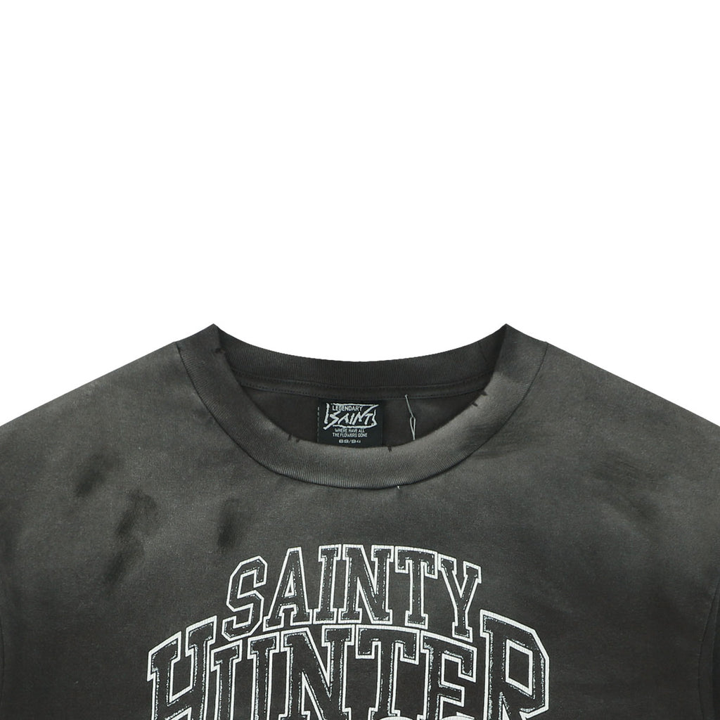 Saint Michael Skeleton Angel Duo Graphic Short Sleeve Tee – Washed Black