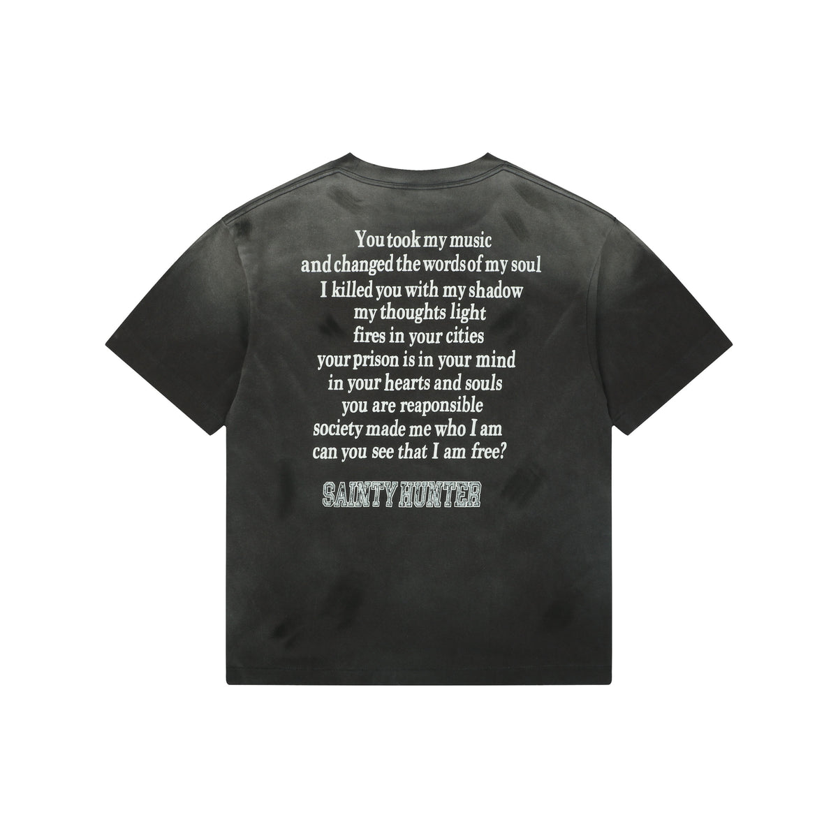 Saint Michael Skeleton Angel Duo Graphic Short Sleeve Tee – Washed Black