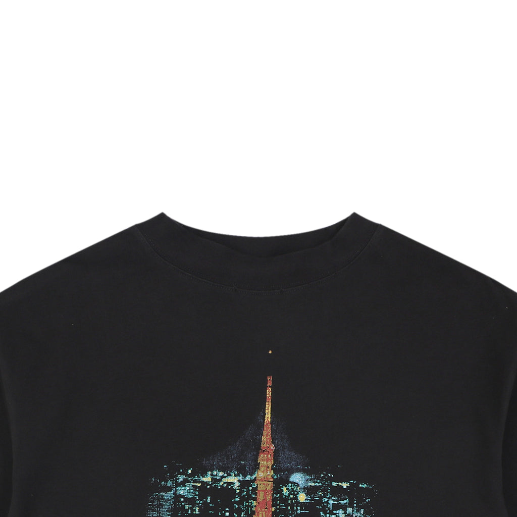 Balenciaga Tokyo Tower Night Cityscape Print Short Sleeve Tee – Black