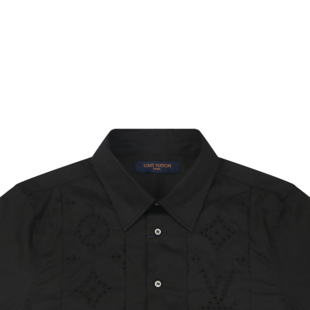 Louis Vuitton Vertical Stripe Monogram Openwork Jacquard Short Sleeve Shirt – Black