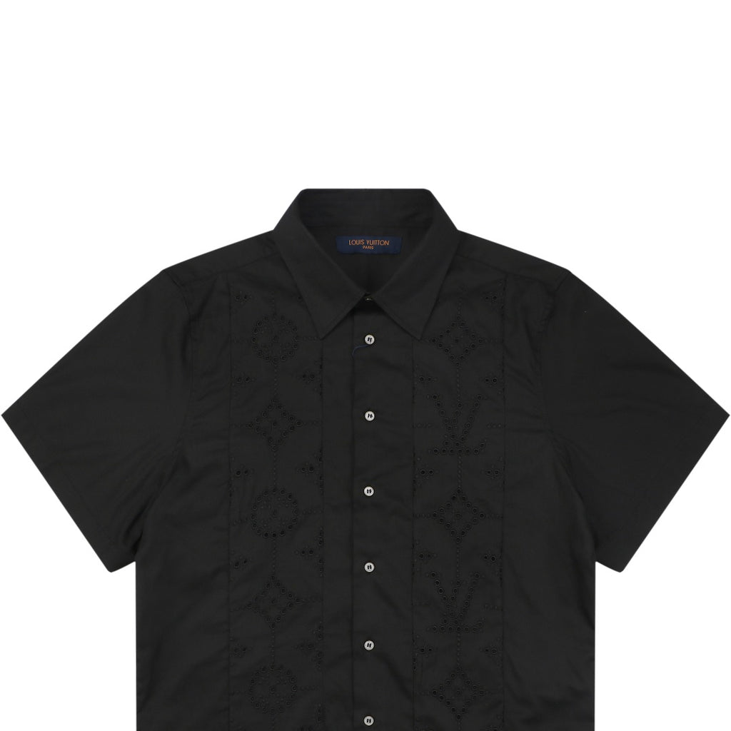 Louis Vuitton Vertical Stripe Monogram Openwork Jacquard Short Sleeve Shirt – Black