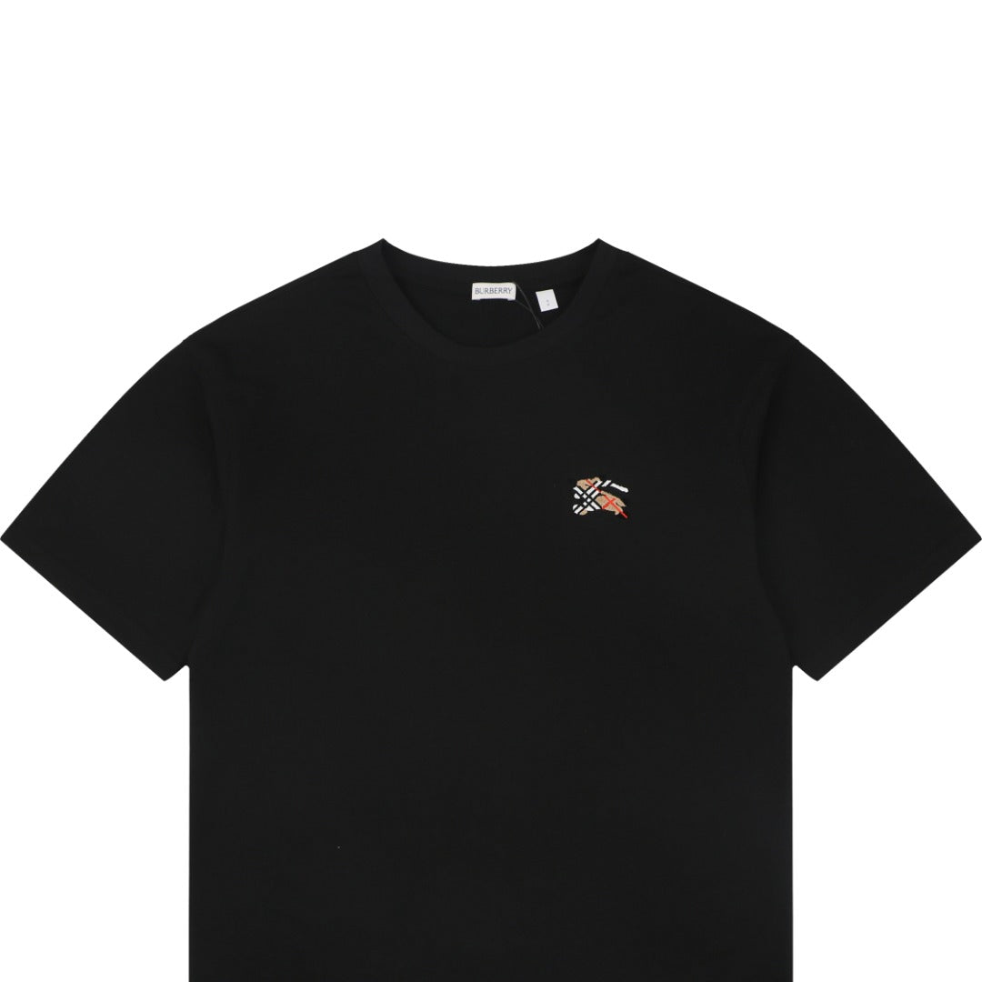 Burberry Equestrian Knight Check Flocked Badge Short Sleeve Tee – Black