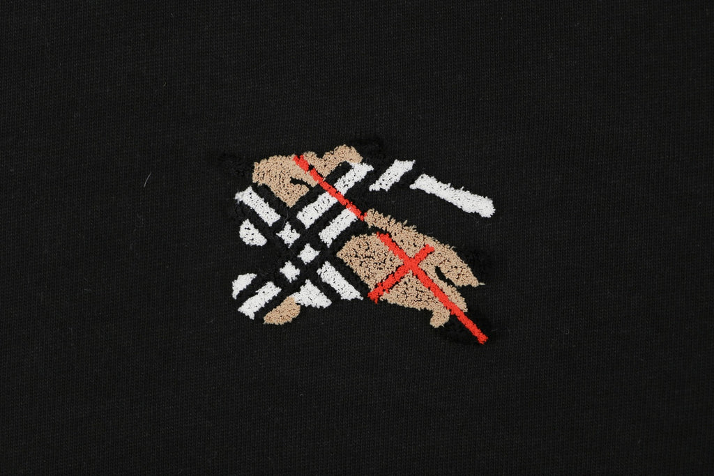 Burberry Equestrian Knight Check Flocked Badge Short Sleeve Tee – Black