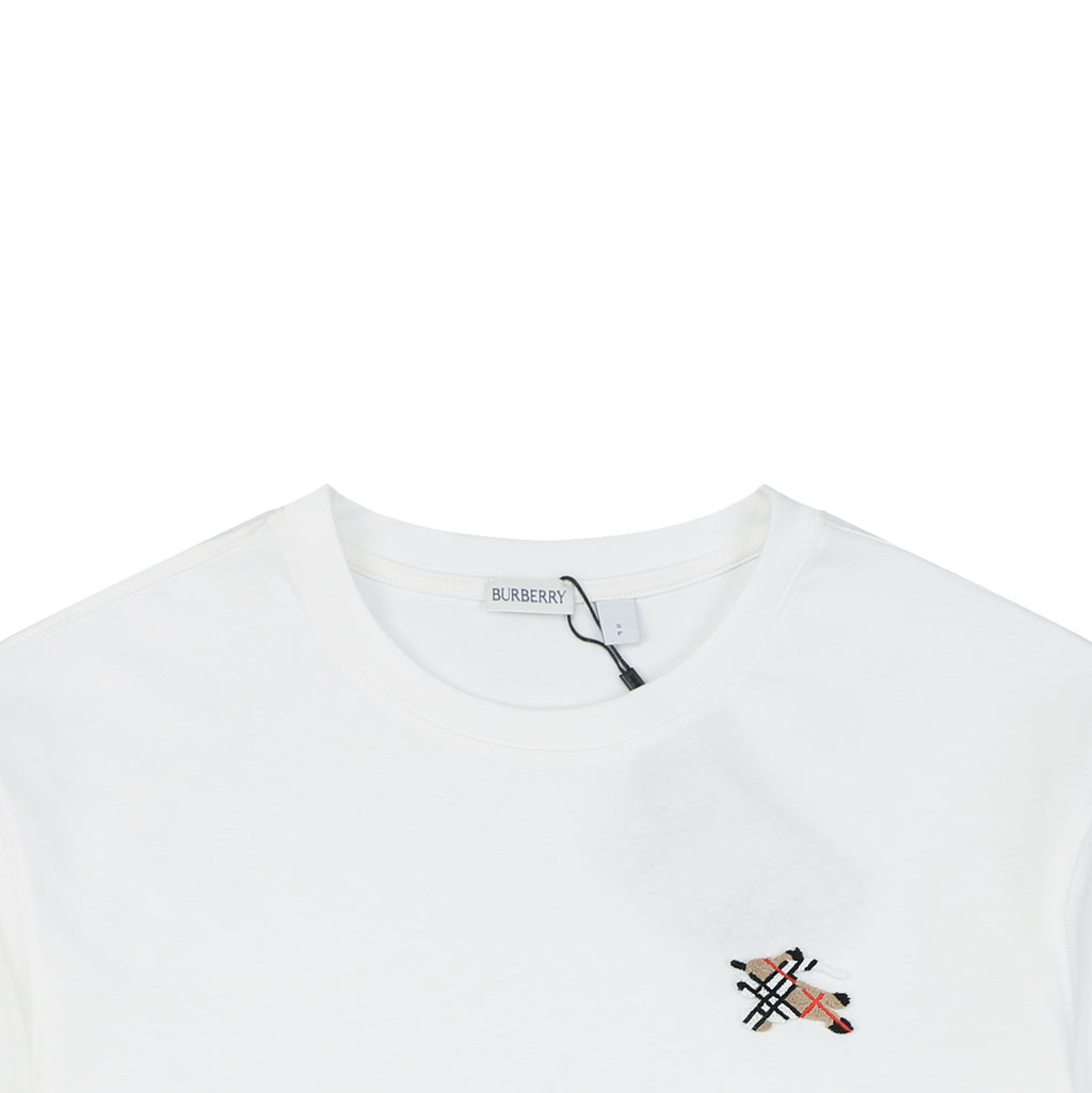 Burberry Equestrian Knight Check Flocked Badge Short Sleeve Tee – White