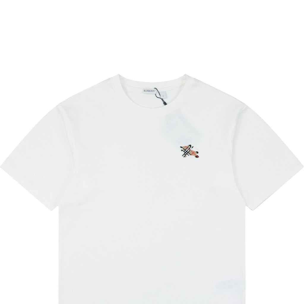 Burberry Equestrian Knight Check Flocked Badge Short Sleeve Tee – White