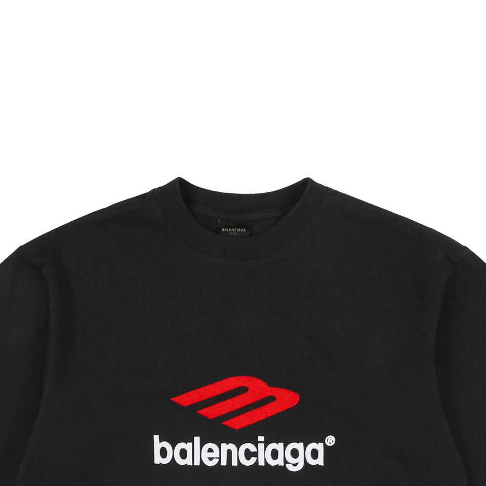 Balenciaga 23SS 3B Logo Embroidered Short Sleeve Tee – Black / Red