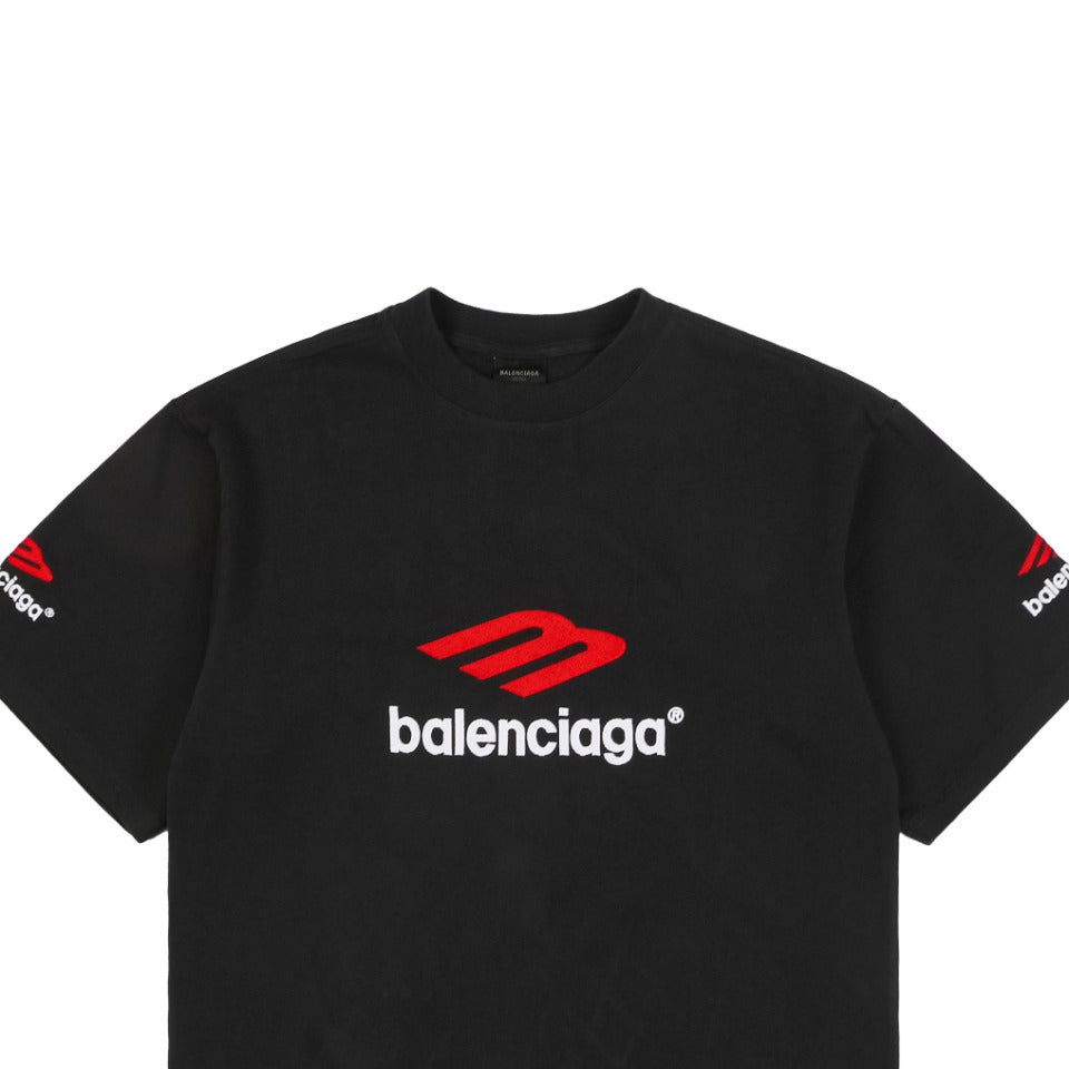 Balenciaga 23SS 3B Logo Embroidered Short Sleeve Tee – Black / Red