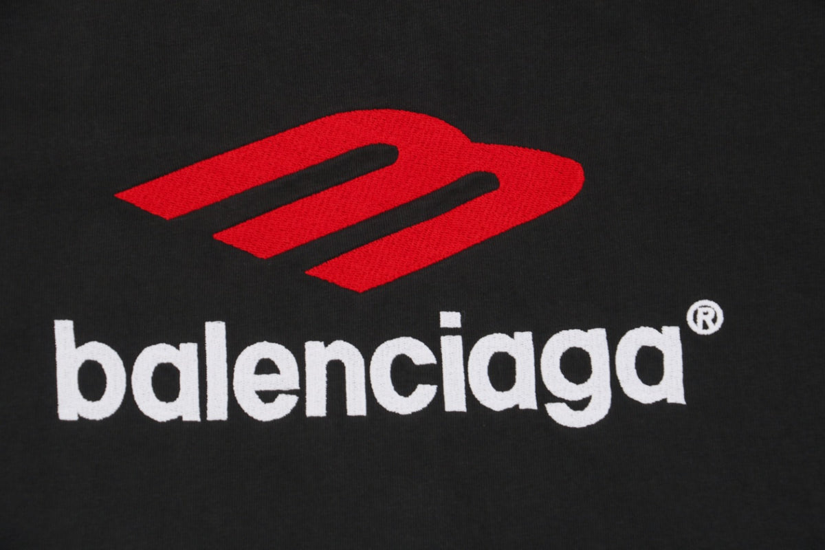 Balenciaga 23SS 3B Logo Embroidered Short Sleeve Tee – Black / Red