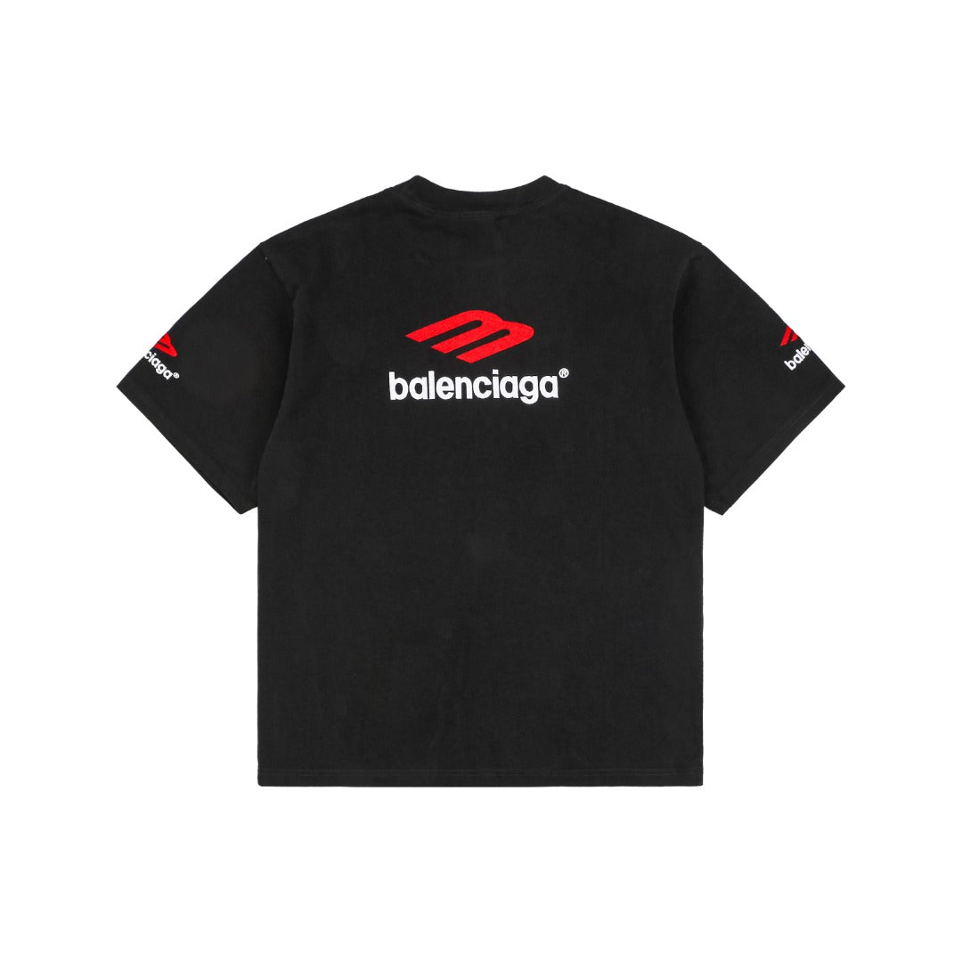 Balenciaga 23SS 3B Logo Embroidered Short Sleeve Tee – Black / Red