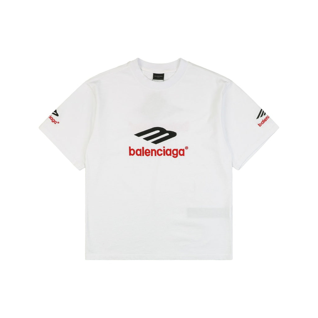Balenciaga 23SS 3B Logo Embroidered Short Sleeve Tee – White / Black Red