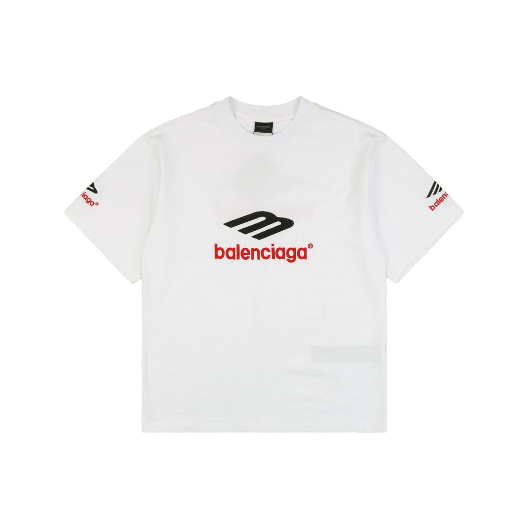Balenciaga 23SS 3B Logo Embroidered Short Sleeve Tee – White / Black Red