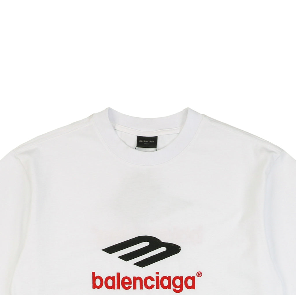 Balenciaga 23SS 3B Logo Embroidered Short Sleeve Tee – White / Black Red