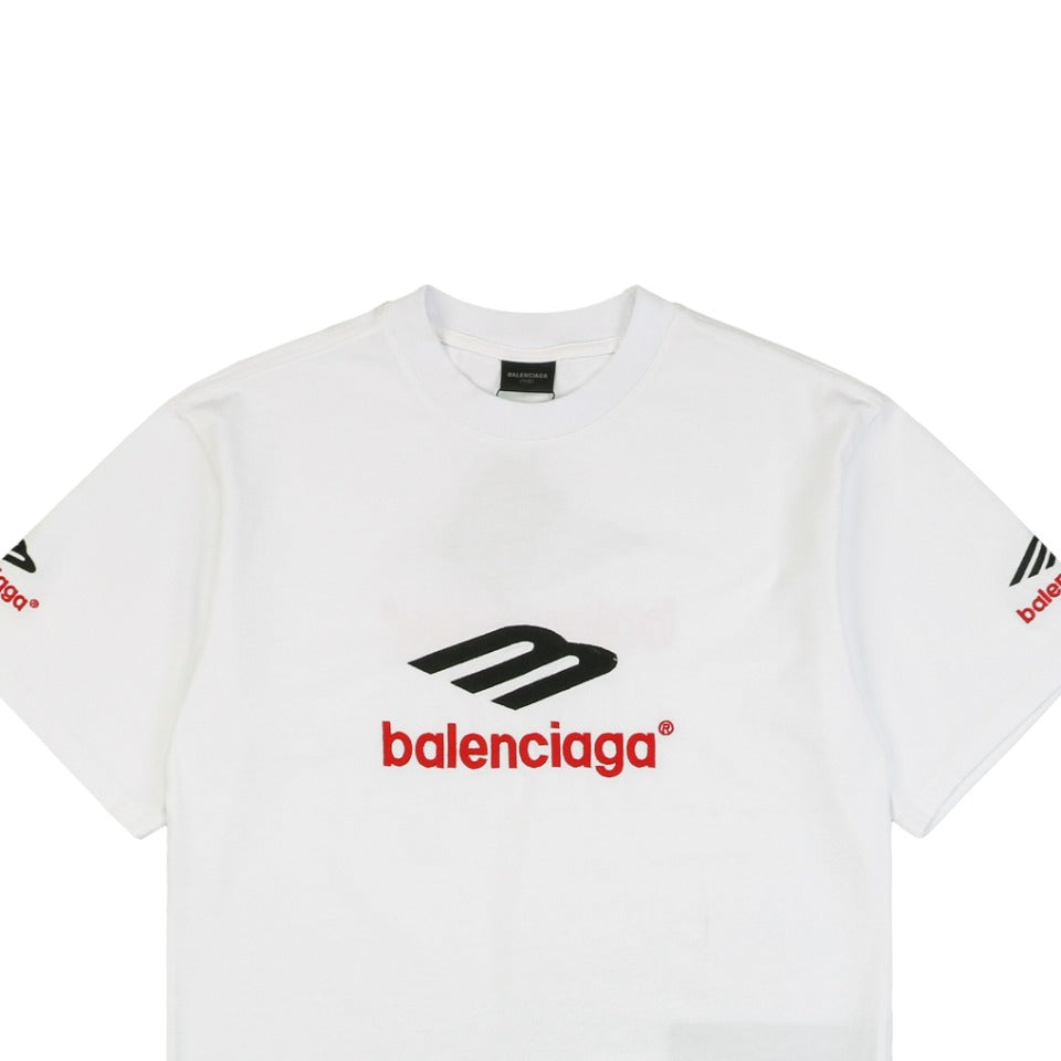 Balenciaga 23SS 3B Logo Embroidered Short Sleeve Tee – White / Black Red