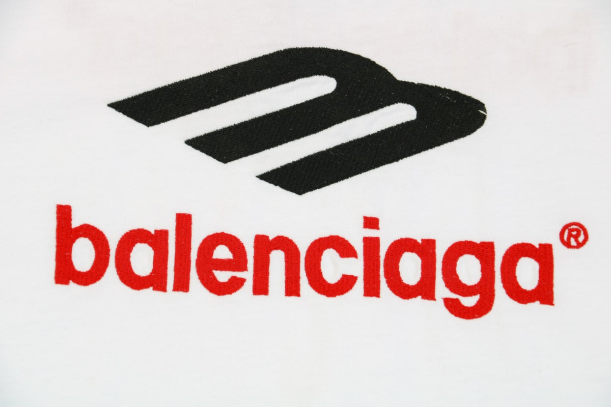 Balenciaga 23SS 3B Logo Embroidered Short Sleeve Tee – White / Black Red