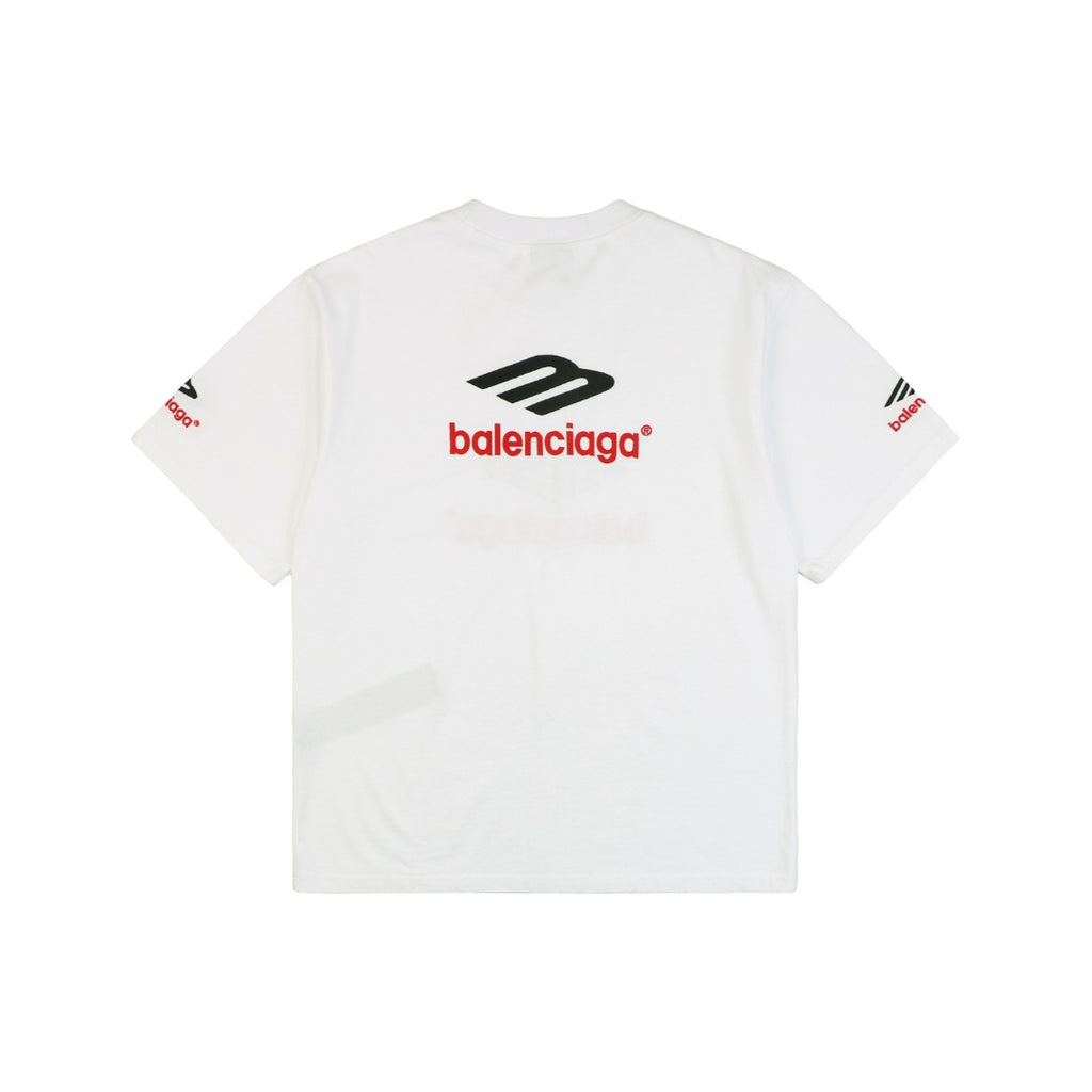 Balenciaga 23SS 3B Logo Embroidered Short Sleeve Tee – White / Black Red