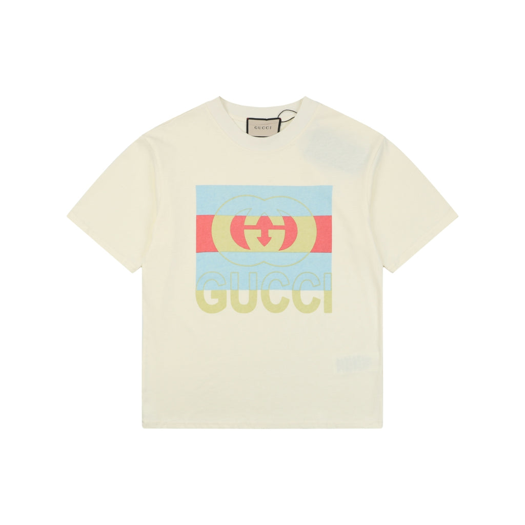 Gucci Muted Colorblock Double G Print Short Sleeve Tee – Ivory