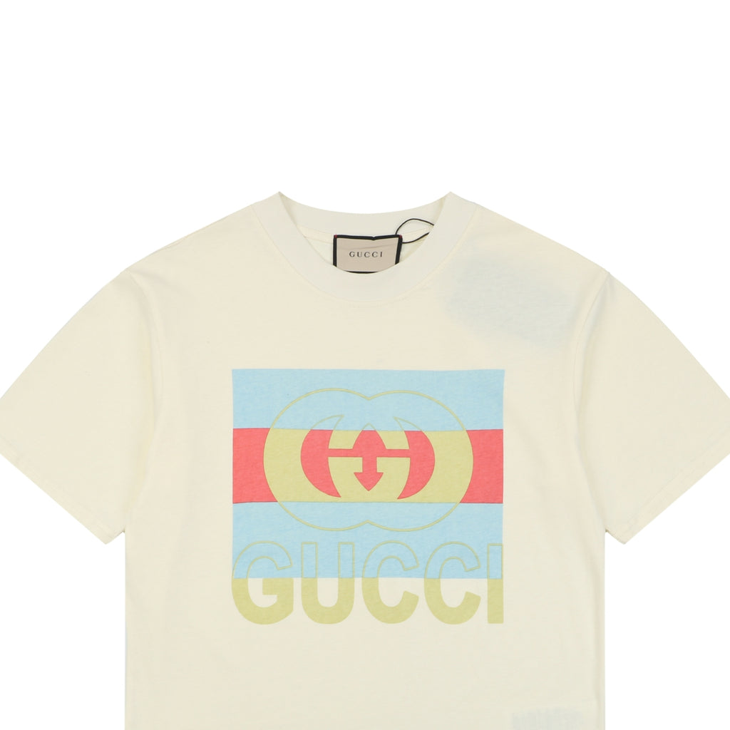 Gucci Muted Colorblock Double G Print Short Sleeve Tee – Ivory