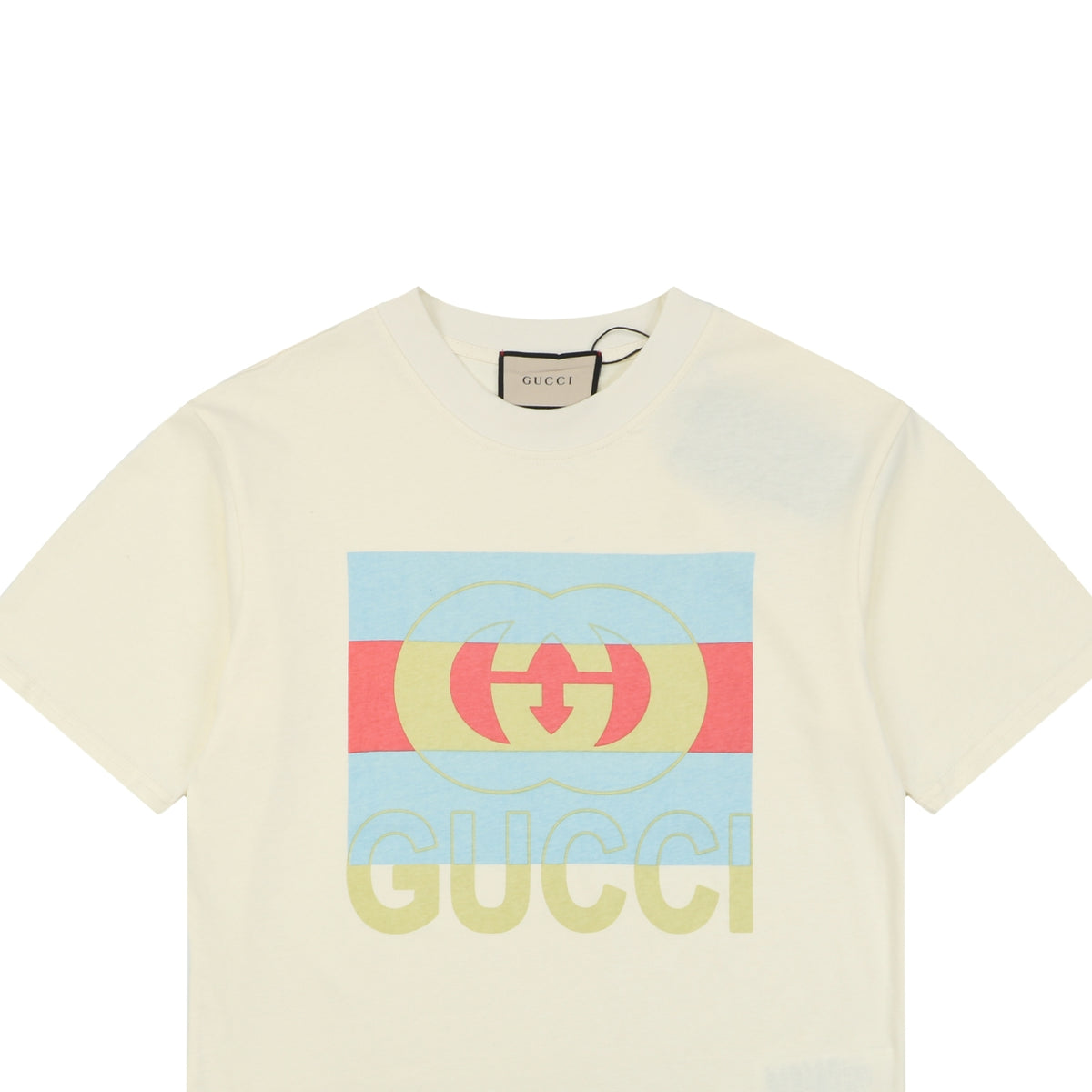 Gucci Muted Colorblock Double G Print Short Sleeve Tee – Ivory