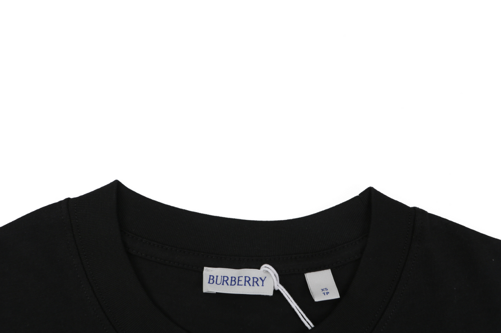 Burberry Equestrian Knight Horizontal Stripe Panel Short Sleeve Tee – Black / White