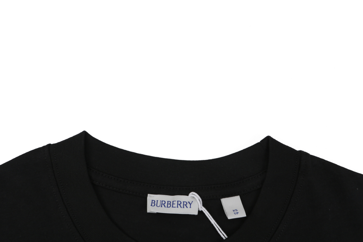 Burberry Equestrian Knight Horizontal Stripe Panel Short Sleeve Tee – Black / White