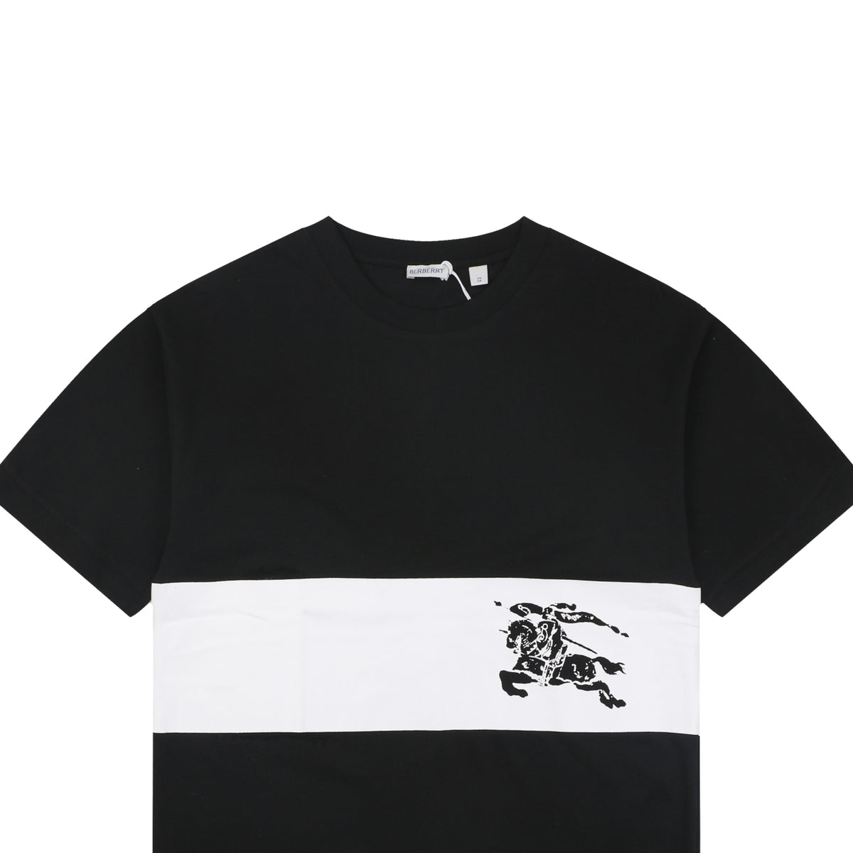 Burberry Equestrian Knight Horizontal Stripe Panel Short Sleeve Tee – Black / White