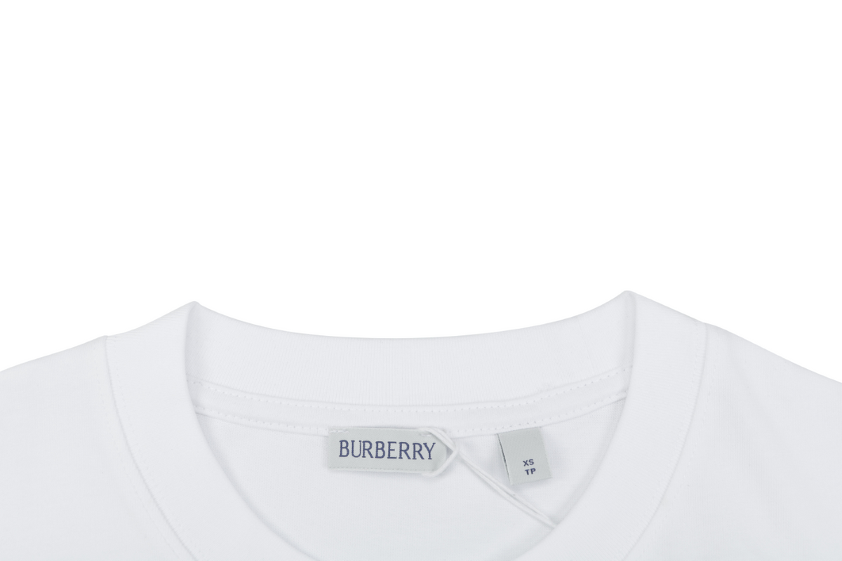 Burberry Equestrian Knight Horizontal Stripe Print Short Sleeve Tee – White / Navy