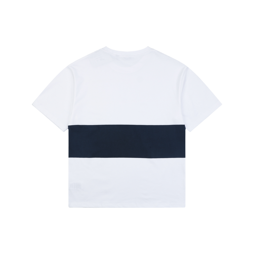 Burberry Equestrian Knight Horizontal Stripe Print Short Sleeve Tee – White / Navy