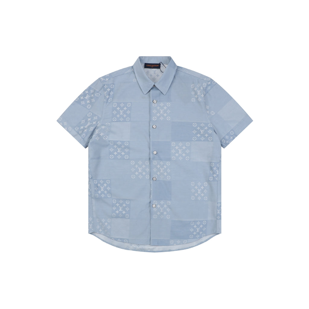 Louis Vuitton Powder Blue Monogram Checkerboard Jacquard Short Sleeve Shirt