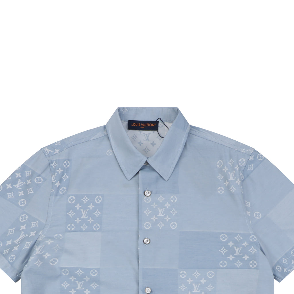 Louis Vuitton Powder Blue Monogram Checkerboard Jacquard Short Sleeve Shirt