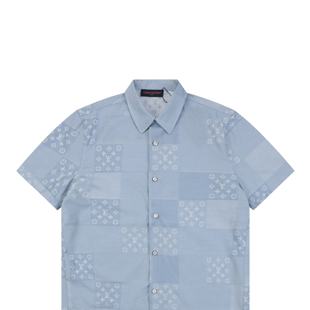 Louis Vuitton Powder Blue Monogram Checkerboard Jacquard Short Sleeve Shirt
