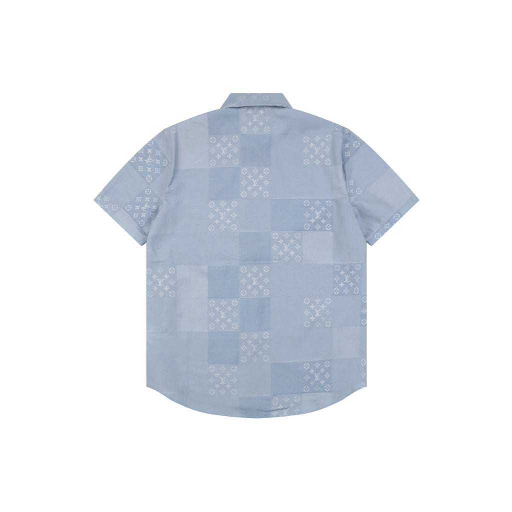 Louis Vuitton Powder Blue Monogram Checkerboard Jacquard Short Sleeve Shirt