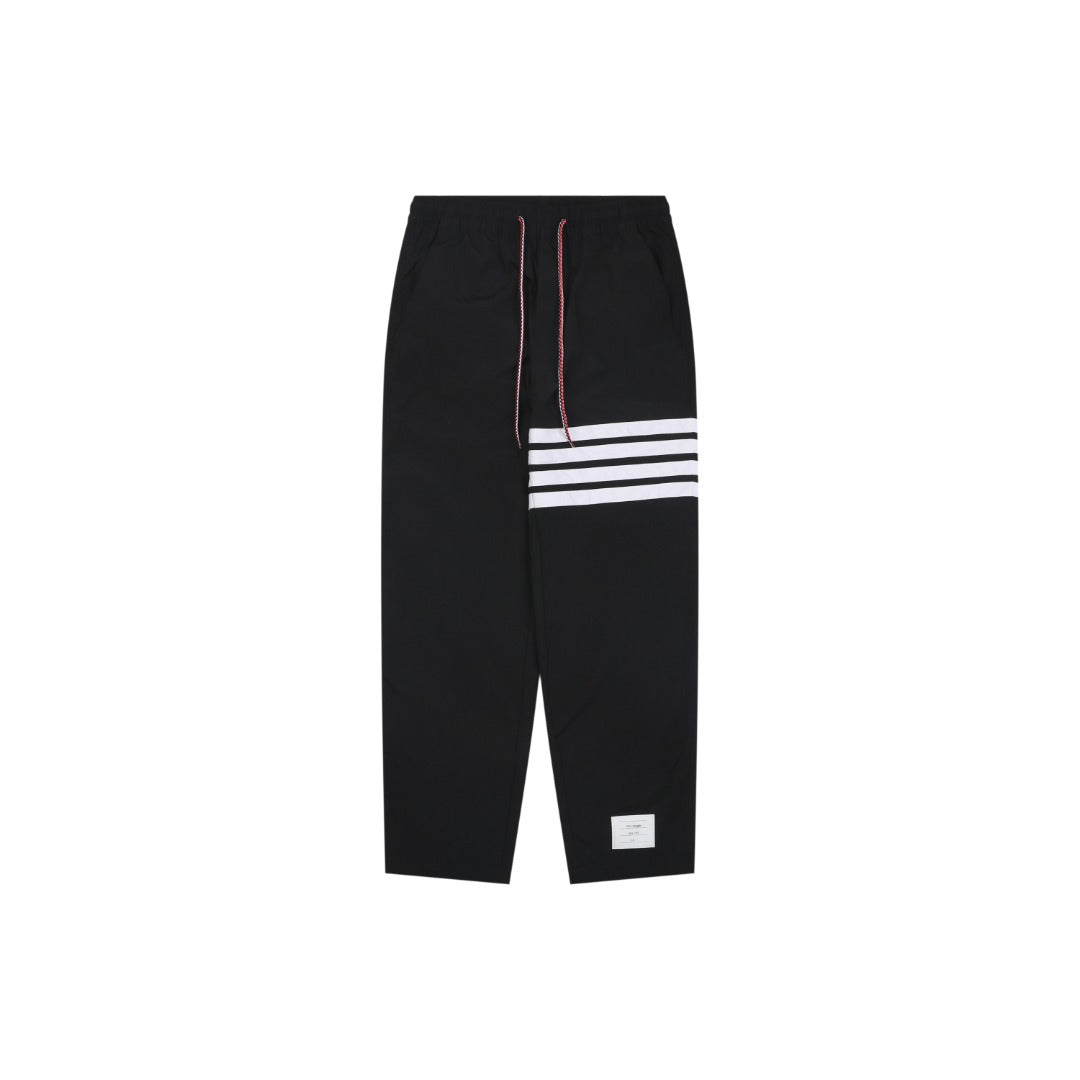 Thom Browne Four-Bar Stripe Drawstring Nylon Track Trousers – Black