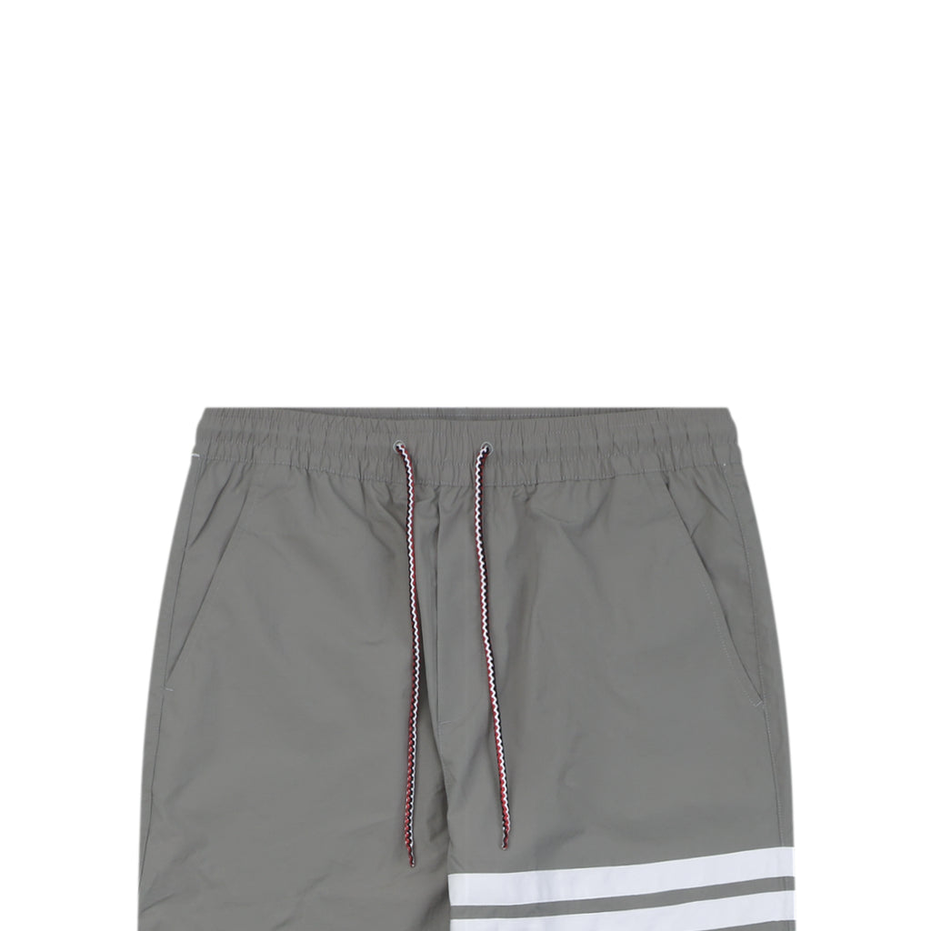 Thom Browne Four-Bar Stripe Drawstring Nylon Track Trousers – Olive Grey