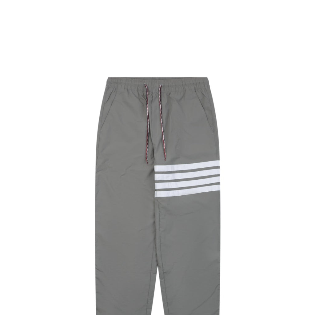 Thom Browne Four-Bar Stripe Drawstring Nylon Track Trousers – Olive Grey
