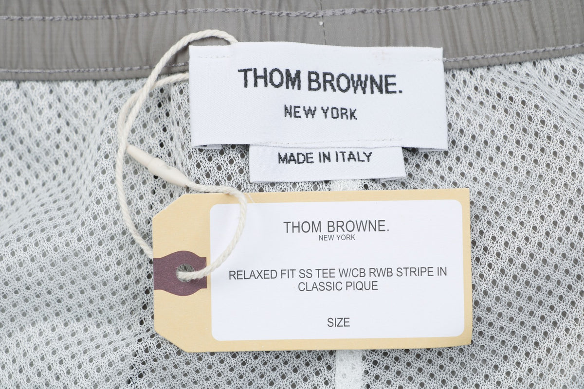 Thom Browne Four-Bar Stripe Drawstring Nylon Track Trousers – Olive Grey