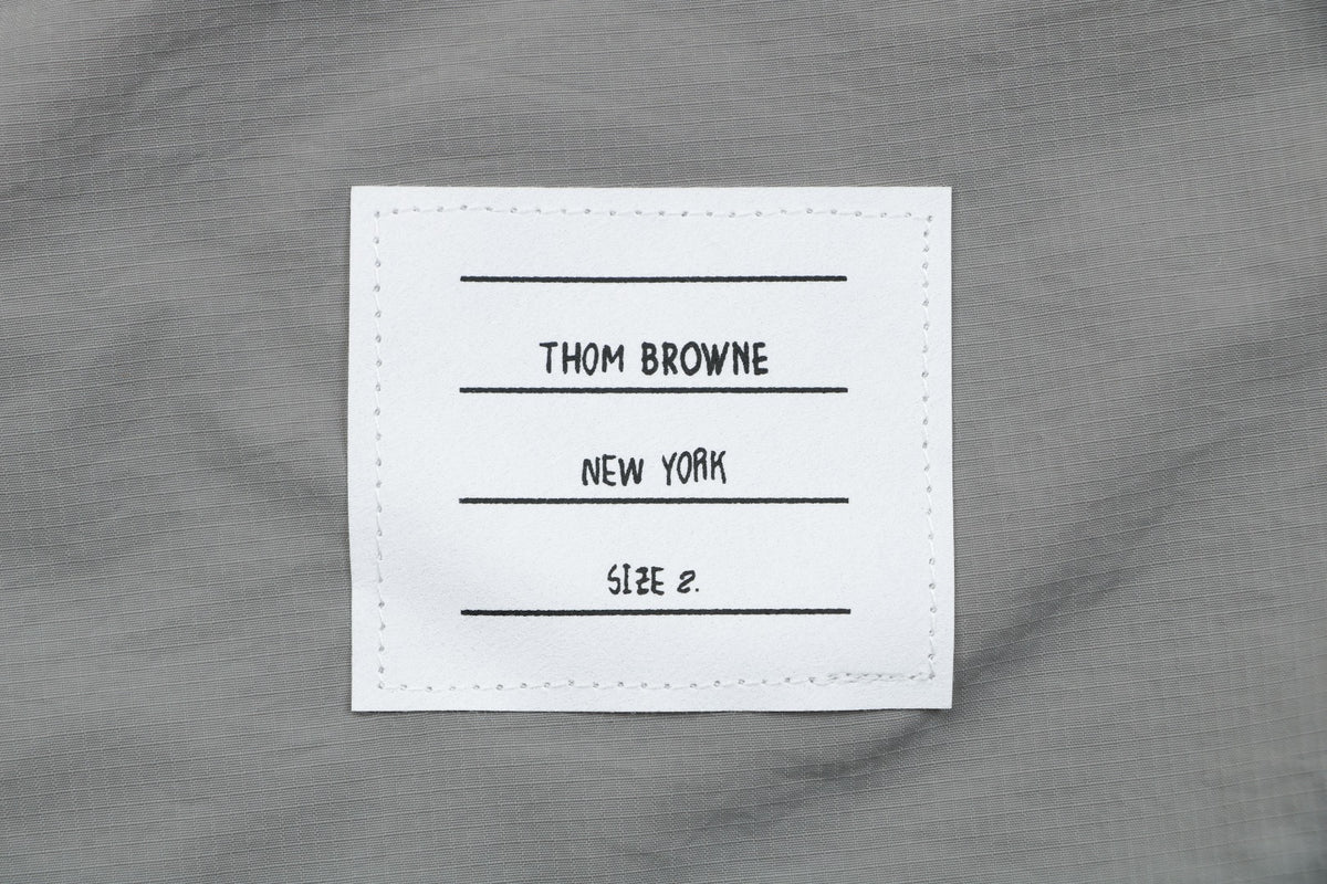 Thom Browne Four-Bar Stripe Drawstring Nylon Track Trousers – Olive Grey