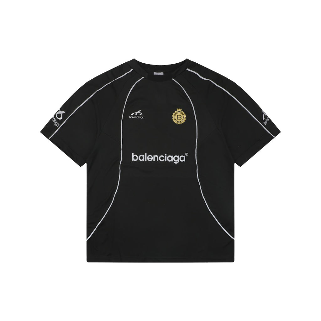Balenciaga Wheat Ear B Badge Reflective Soccer Jersey Short Sleeve Tee – Black