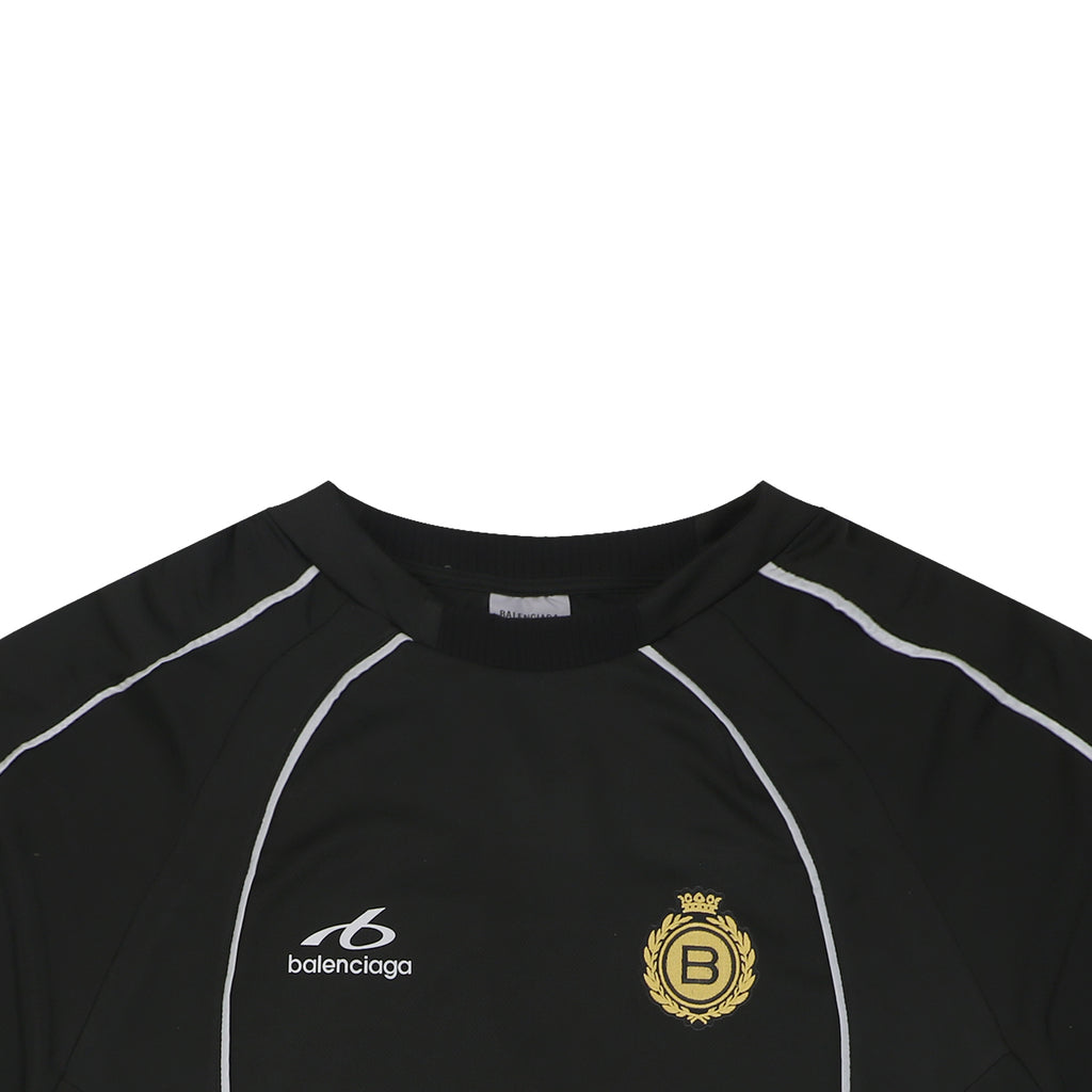 Balenciaga Wheat Ear B Badge Reflective Soccer Jersey Short Sleeve Tee – Black