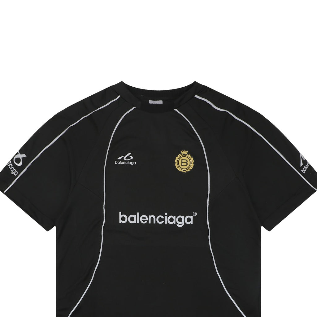 Balenciaga Wheat Ear B Badge Reflective Soccer Jersey Short Sleeve Tee – Black
